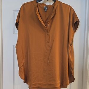 Worthington Brown Relaxed Blouse with Mandarin Collar